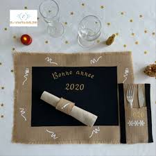 Pochette Pour Couverts Bonne Annee Deco Table Noel Toile De Jute Bonne Annee
