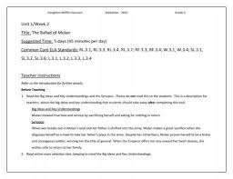 Adjectives, question structures, how to respond to news. Unit 1 Week 2 Title The Ballad Of Mulan Suggested Time 5 Days