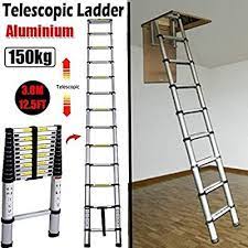 Amazon Com 3 8m 12 5ft Aluminum Telescoping Collapsible Roof Climbing Ladder For Home Loft Attic Ladder En131 Hom Attic Ladder Telescopic Ladder Loft Ladder