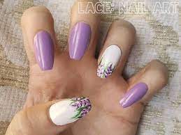 Lilac Flower False Nails Purple White Green Leaves Hand Painted Acrylic Press On Nails Lilac Nails Purple Nails Purple Nail Designs