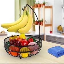 Round fruit stand/produce baskets/storage basket/wire basket stand/display baskets/3 tier fruit rack. Prep Savour Fruit Vegetable Basket Bowl With Banana Hanger Dining Table And Kitchen Counter Organizer Modern Fruit Basket Stand Wayfair