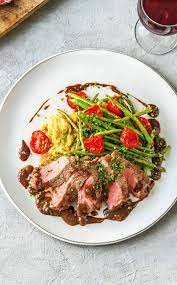 New York Strip Steak With Blistered Tomatoes Green Beans Creamy Polenta And A Savory Balsamic Glaze Sauce Try Hel Hello Fresh Recipes Recipes Beef Recipes