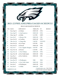 Eagles 2022 Nfl Schedule Printable 2021-2022 Philadelphia Eagles Schedule