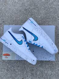 Nike Air Force 1 Custom Blue Splatter Available In All Sizes For Men Women Children In 2020 Custom Shoes Diy Nike Shoes Air Force Nike Air Force 1 Outfit