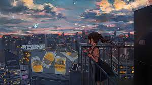 Hd Wallpaper Anime Girl Sadness Falling Stars Cityscape Scenic Rooftop Wallpaper Flare Dancing in my room at 3am after crying for atleast 2 hours straight. anime girl sadness falling stars
