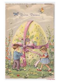 Augurali Cartolina Vintage Pasqua Bambini Uovo Pasquale Giallo Fiori E Farfalle Cartolina Di Pasqua Illustrazione Retro Carta D Epoca