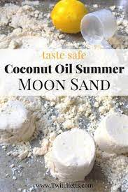 How To Make Fun Moon Sand With Coconut Oil Sands Recipe Moon Sand Kinetic Sand