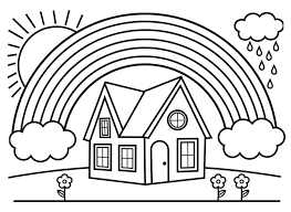 Color in this picture of a rainbow and others with our library of online coloring pages. House And Rainbow Coloring Page Free Printable Coloring Pages For Kids