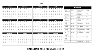2019 Uk Holidays Calendar Printable Calendar Printables Printable Calendar Template Holiday Calendar Printable