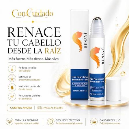 RENACE TU CABELLO DESDE LA RAÍZ ✨ ¿Notas caída, poco volumen o cabello  débil? No lo cubras… recupéralo desde la raíz. Con RENAVÉ™ Hair Nourishing  Serum: • Fortalece el folículo capilar •