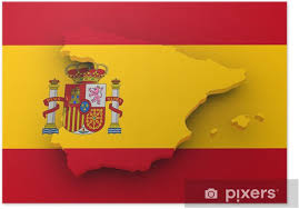 Zdjęcie o flaga spain w powietrzu na niebieskiego nieba tle. Plakat Hiszpania Flaga I Mapa Pixers Zyjemy By Zmieniac