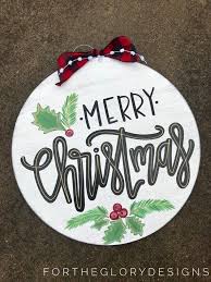 Christmas Door Hanger With Holly Red Black Plaid Ribbon Merry Christmas In 2020 Christmas Door Hanger Christmas Door Christmas Door Decorations
