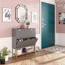 Here's a savvy entryway storage idea that works for any size space: Brielle 12 Pair Shoe Storage Cabinet Entryway Shoe Storage Shoe Storage Cabinet Entryway Shoe