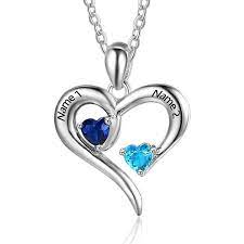 Personalized 2 Names Simulated Birthstones Necklaces 2 Couple Hearts Name Engraved Pendants Fo Birthstone Necklace Birthstone Jewelry Sterling Silver Necklaces