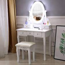 Vanity vanity mirror vanity fair vanity planet vanity table vanity mirror with lights vanity chair vanity bedroom vintage home furniture of classic white bedroom vanity designed with drawers and round also rectangular mirrors plus stool. Ktaxon Vanity Table 10 Led Lights 5 Drawers Makeup Dressing Desk With Cushioned Stool Set Bedroom Vanities Set White Walmart Com Walmart Com