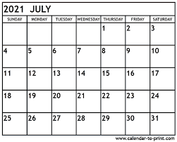 Paper sizes letter, a4 or a3. July 2021 Calendar Printable