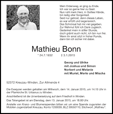 Hier finden sie aktuelle pressemeldungen der agentur für arbeit bonn und den kontakt zu unserem. Traueranzeigen Von Mathieu Bonn Aachen Gedenkt