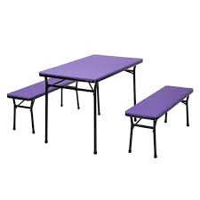This setup can be used as a permanent arrangement or easily be stored away for occasional usage. Cosco 3 Piece Set Folding Table And 2 Benches Purple 37331pnb1e Rona