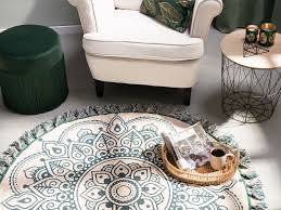 Teppiche bei schlafwelt online kaufen » gratis lieferung ✓ schnelle lieferzeit ✓ teppiche und mehr accessiores auf raten kaufen bei schlafwelt. Teppich Beige Grun Baumwolle O 120 Cm Mandala Muster Irice Beliani De