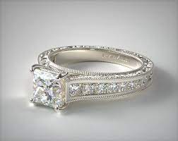 14k White Gold Hand Engraved Channel Set Princess Shape Diamond Engagement Ring Engagement Rings Channel Set Channel Engagement Rings Original Engagement Rings