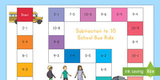 Interactive math notebook for kindergarten: Subtraction Bus Board Game Teacher Made