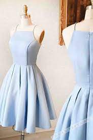 Light Blue Satin Prom Dress Homecoming Party Dress Short Prom Dress For Teens Blue Homecoming Dresses Short Dresses Homecoming Dresses Short