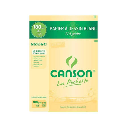  Ramette de 10 Feuilles papier Dessin blanc CANSON 180g 24x32 cm — Synapses Maroc