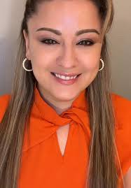 Stylish Gradient Hair and Bright Orange Blouse Look
