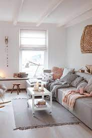 Cozy Living Room Design Idea White Blinds Grey Sofa And Small White Coffee Ta Living Room Scandinavian Scandinavian Design Living Room Minimalist Living Room