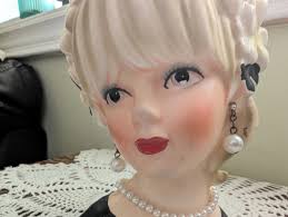 Vintage 1950s Relpo Lady Head Vase With Earrings and Necklace