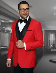 The top notch quality mixed fabric is utilized to make the black and red tuxedo for prom. Mens Red Tuxedos Red Tuxedo Menstuxedousa