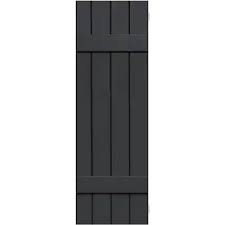 We have a plain two story farmhouse that needs shutters as soon as possible! Ekena Millwork 2 Pack 15 In W X 67 In H Black Board And Batten Pvc Exterior Shutters Lowes Com Shutters Exterior Black House Exterior Exterior House Paint Color Combinations