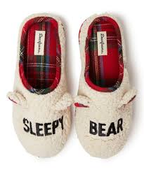 Dearfoams White Red Plaid Sleep Bear Slipper Adult