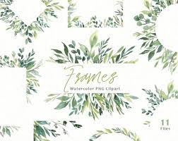 Watercolor Greenery Frames Borders Png Clipart Green Leaves Etsy Clip Art Floral Watercolor Watercolor Clipart