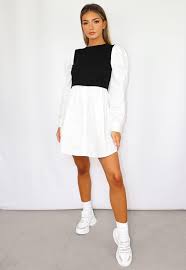 Filter by racerback tank dresses. Black Sweater Insert Puff Sleeve Shirt Dress Missguided