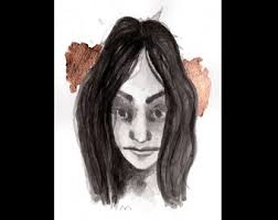 Original Signed Sumi Ink Brush Painting With Copper Leaf