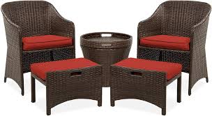 Even parks' departments use outdoor furniture for swings, benches, and picnic tables. Amazon Com Best Choice Products 5 Piece Outdoor Wicker Bistro Set Multipurpose Furniture For Patio Yard And Garden W 2 Chairs 2 Ottomans And Side Storage Table Space Saving Design No Assembly
