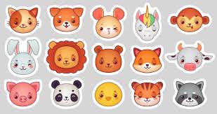Animals Face Stickers Cute Animal Faces Kawaii Funny Emoji Sticker O By Tartila Thehungryjpeg Com Cute Aff Animal Faces Cute Animal Drawings Cute Animals
