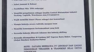 Kurir di bandung cari di antara 19.500+ lowongan kerja terbaru pekerjaan penuh waktu, sementara dan paruh waktu langganan informasi lowongan kerja cepat & gratis pemberi kerja terbaik di bandung kerja: Lowongan Kerja J T Express Tangerang Tingkat Sma Smk Update 2020 2021