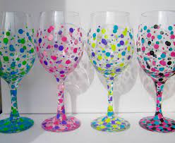 Four Hand Painted Wine Glasses Polka Dot Wine Glasses Custom Wine Glass Personalized Painted Wine Glasses Hand Painted Wine Glasses Personalized Wine Glass