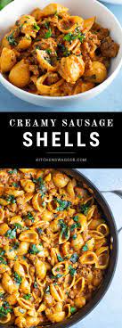 Creamy Shell Pasta With Sausage Recipe Recipe Italian Sausage Recipes Sausage Recipes Sausage Dinner
