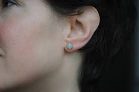 White Opal Stud Earrings in 18K Gold