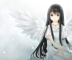 Many girls think that anime guys with black hair are cute. Angel Black Hair Blue Eyes Long Hair Necklace Original Snow Ujou Kazuki Wings Konachan Com Konachan Com Anime Wallpapers