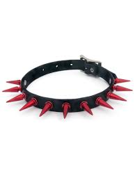 Rivithead's Black Leather Choker with Red Spikes