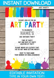 Art Party Invitations Template Party Invite Template Art Party Invitations Paint Party Invitations