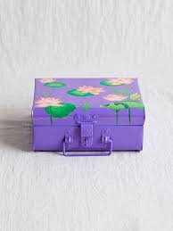 Violet Hand Painted Steel Trunk Painted Trunk Hand Painted Wood Jewelry Box