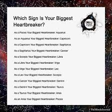 List Of Birth Signs And Dates Which Sign Is Your Biggest Heartbreaker Zodiac Sign List Zodiac Signs Pisces Zodiac Signs Aquarius