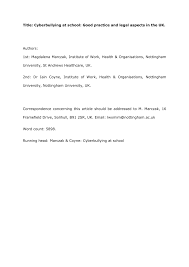 Pdf Cyberbullying At School Good Practice And Legal Aspects In The United Kingdom