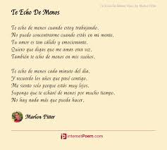 ¿echar de menos o hechar de menos? Te Echo De Menos Poem By Marlon Pitter