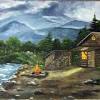 Cabin in the woods pencil sketch by craig cassell, a quadraplegic artist who draws with his mouth. 3